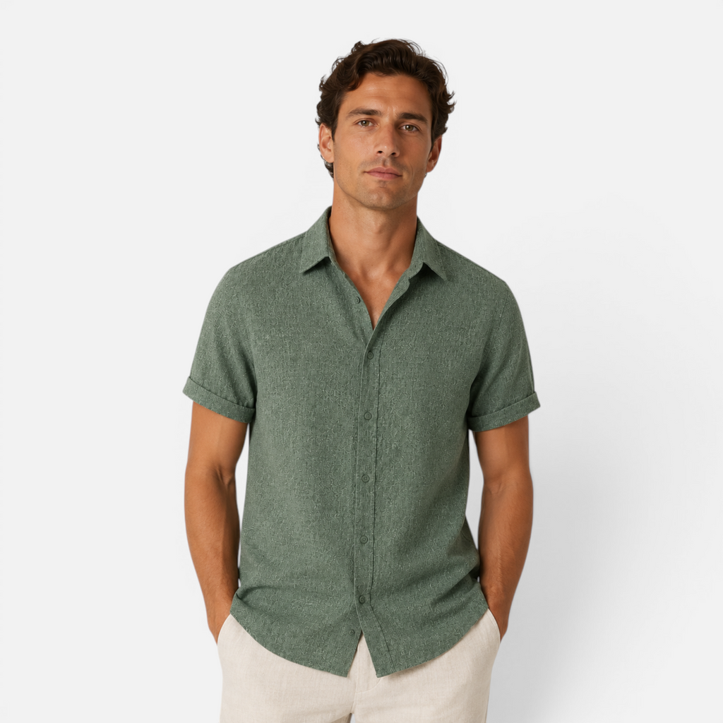 Valeniri | Men's Linen Shirt Short Sleeve Stand Collar for Everyday Wear