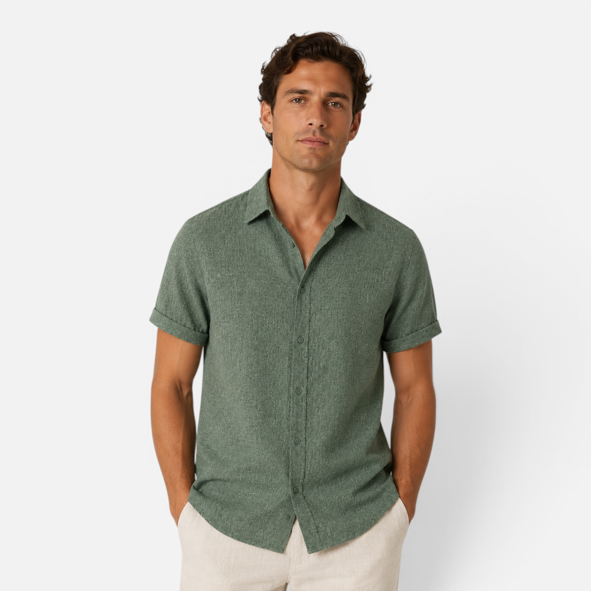 Valeniri | Men's Linen Shirt Short Sleeve Stand Collar for Everyday Wear
