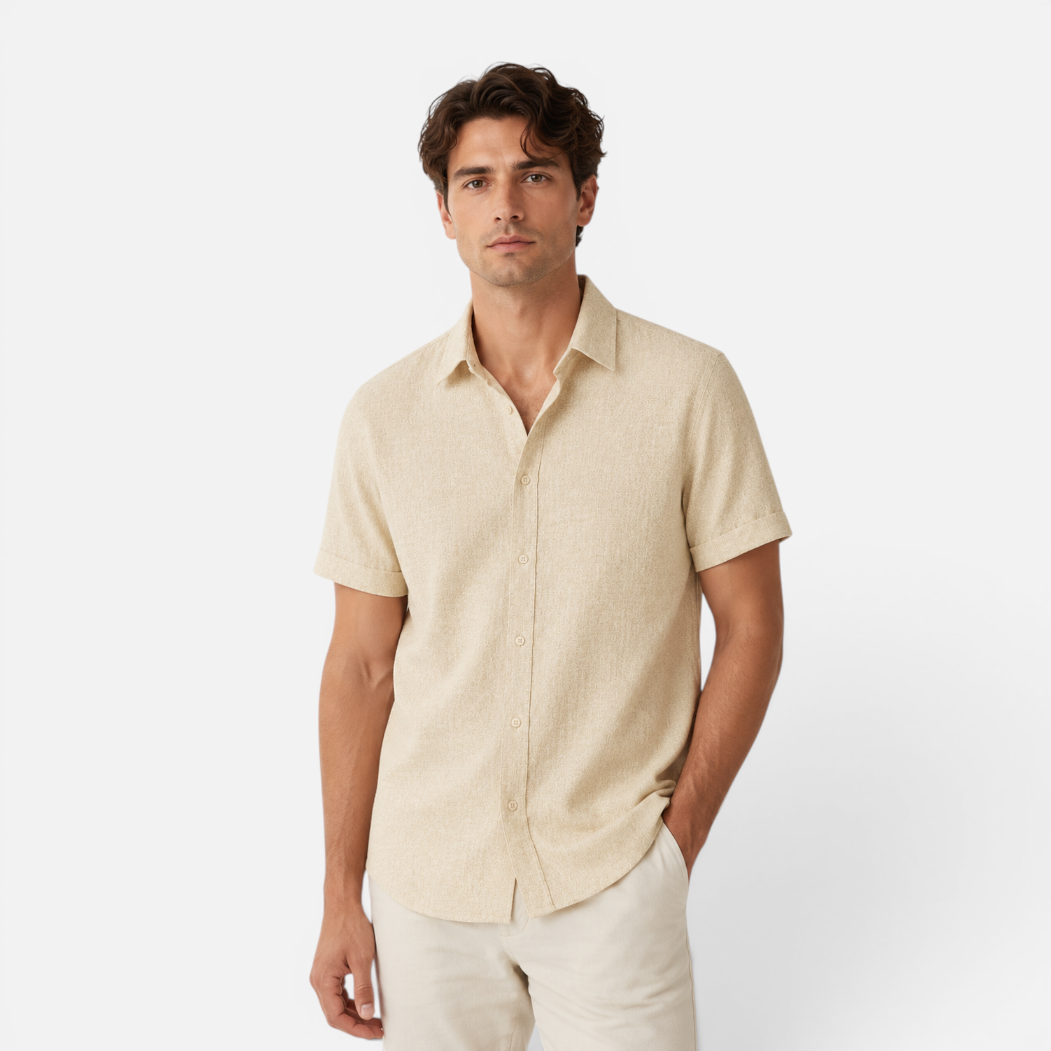 Valeniri | Men's Linen Shirt Short Sleeve Stand Collar for Everyday Wear