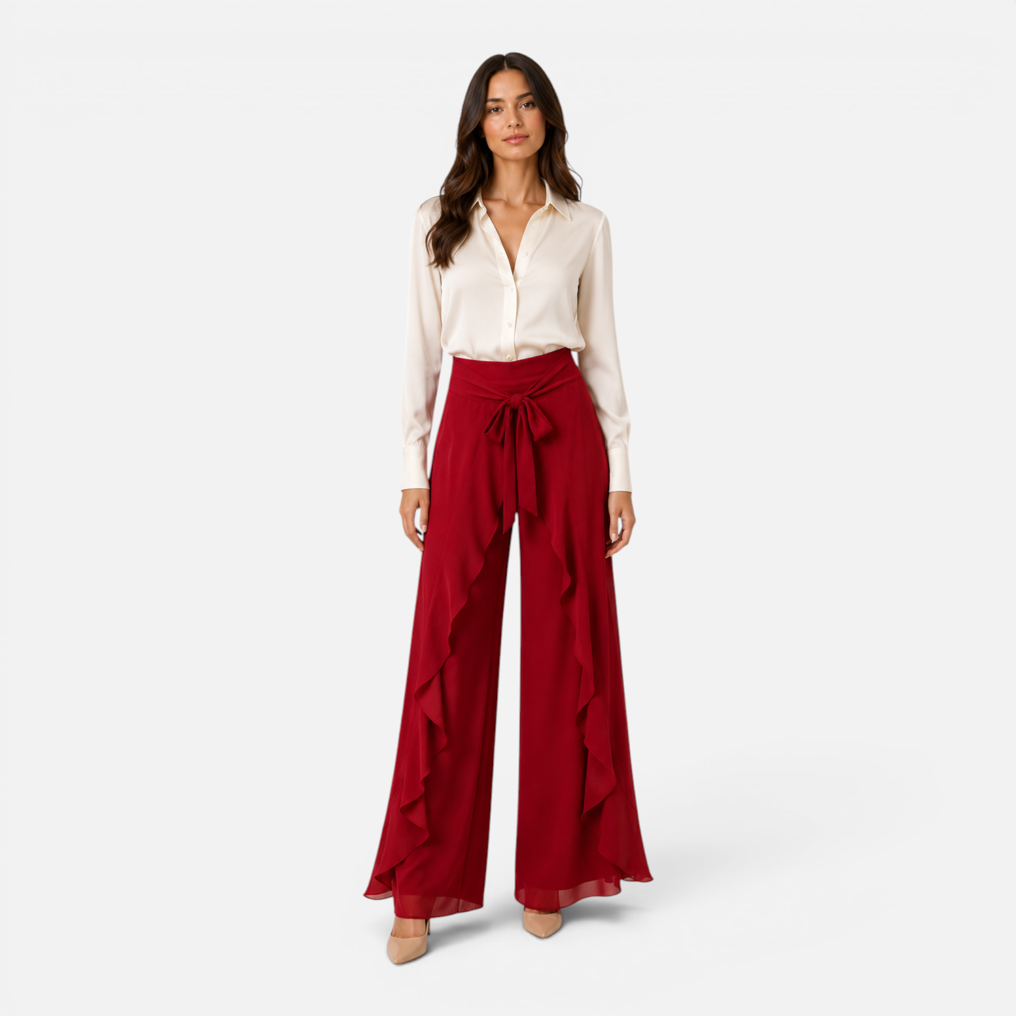Valeniri | Women's Wide Leg Dress Trousers Lace Up High Waist Pants