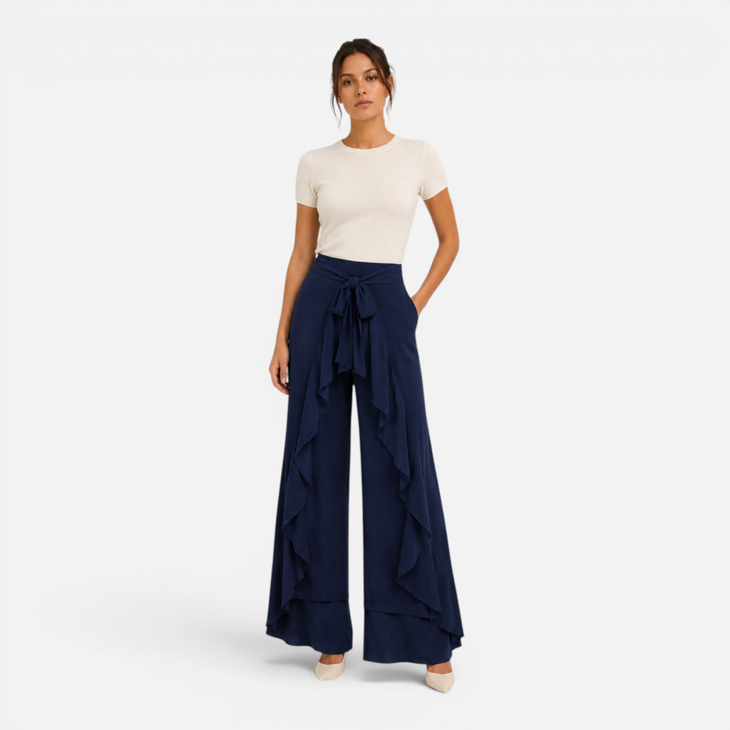 Valeniri | Women's Wide Leg Dress Trousers Lace Up High Waist Pants