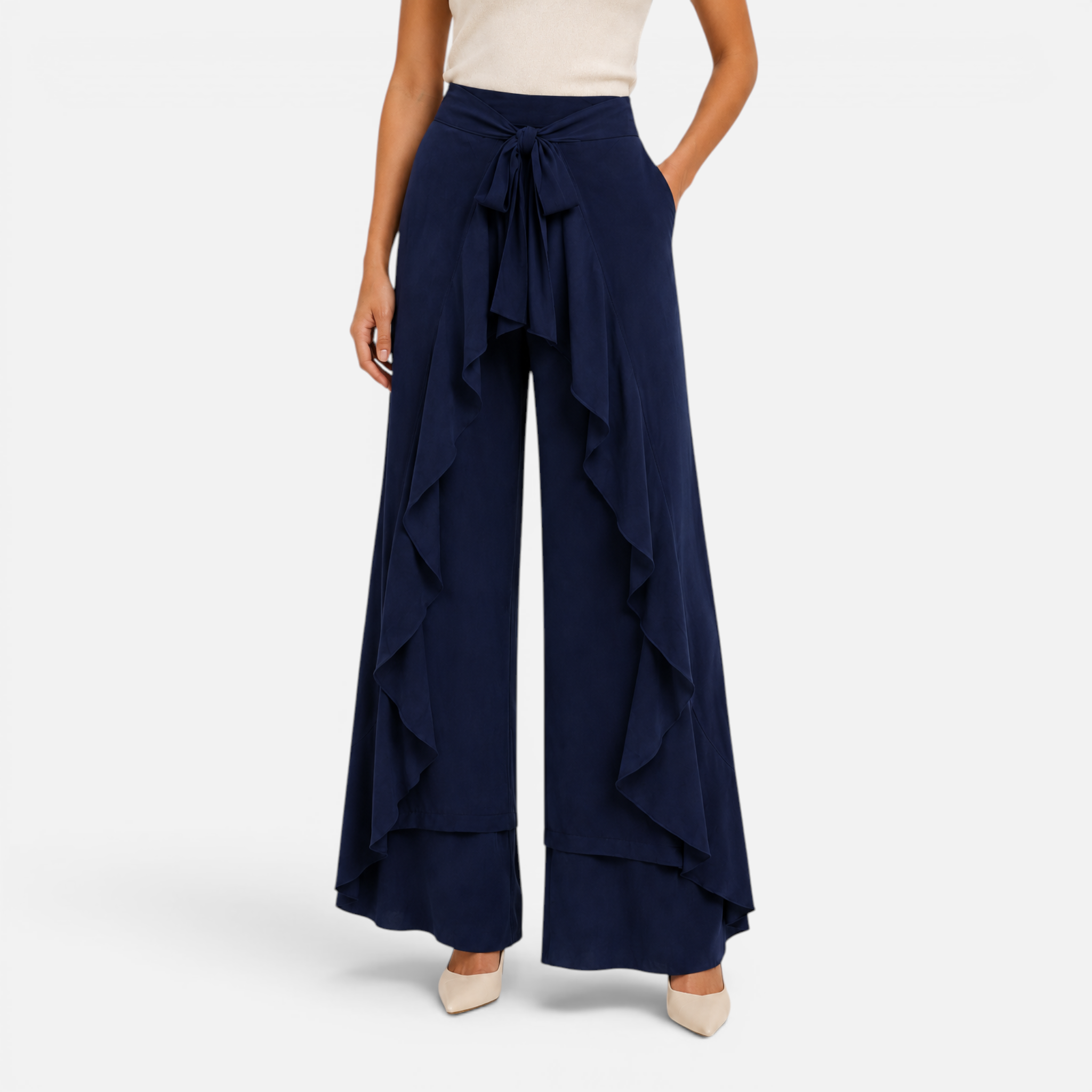 Valeniri | Women's Wide Leg Dress Trousers Lace Up High Waist Pants