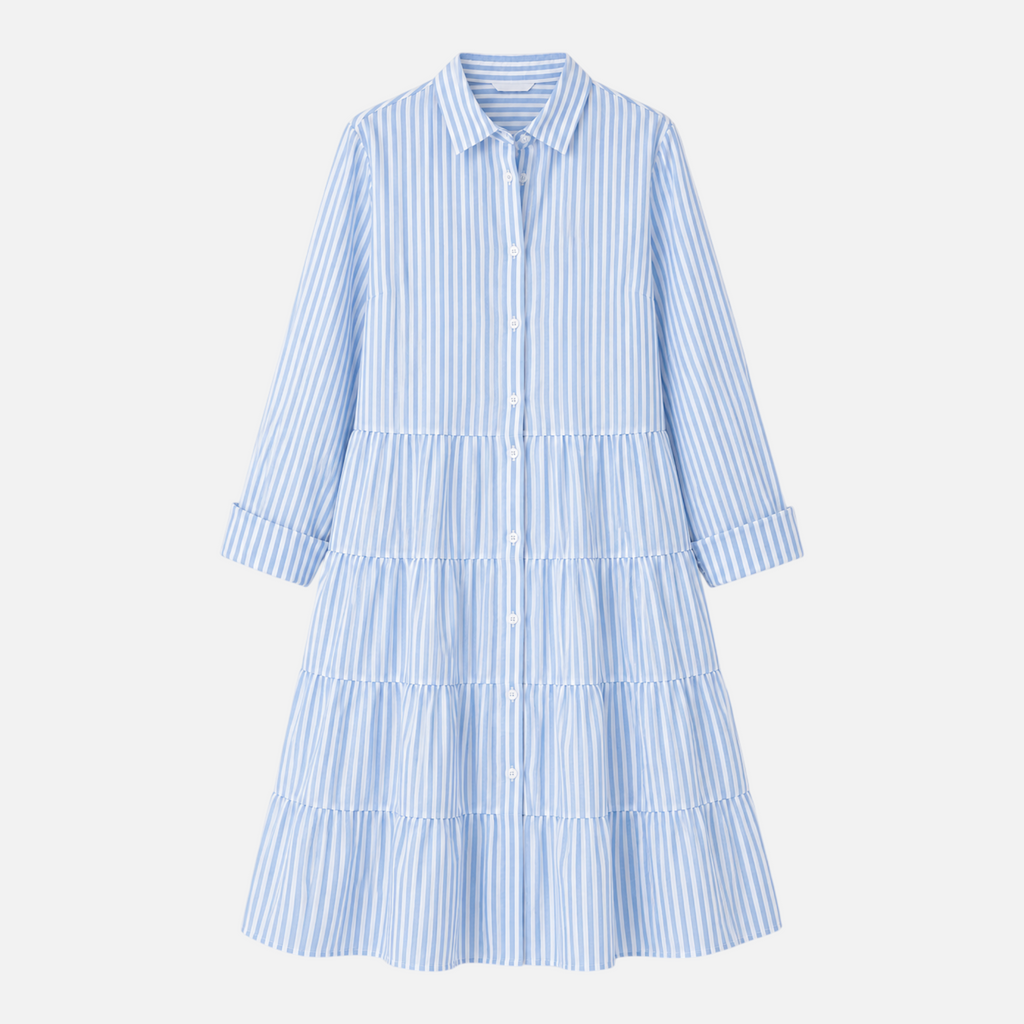 Valeniri | Women's Striped Button-Up Shirt Dress Classic Long Sleeve Dress