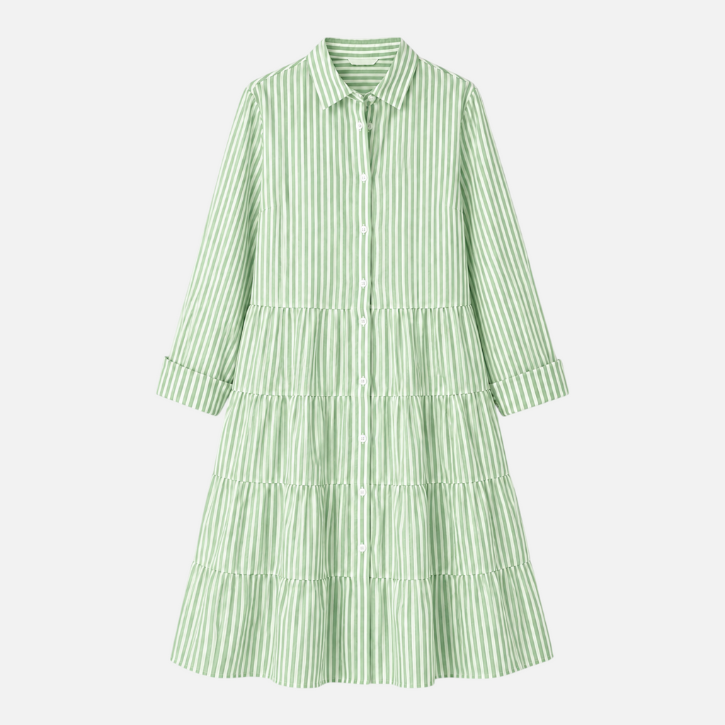 Valeniri | Women's Striped Button-Up Shirt Dress Classic Long Sleeve Dress