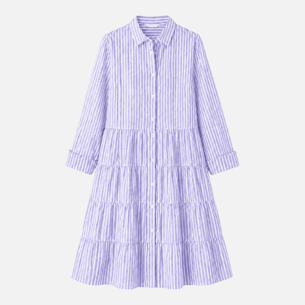 Valeniri | Women's Striped Button-Up Shirt Dress Classic Long Sleeve Dress
