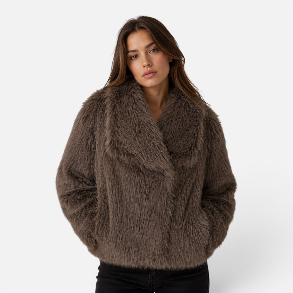 Valeniri | Women's Faux Fur Jacket – Plush Long Sleeve Short Coat