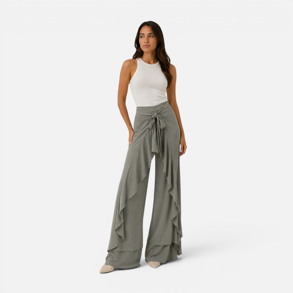 Valeniri | Women's Wide Leg Dress Trousers Lace Up High Waist Pants