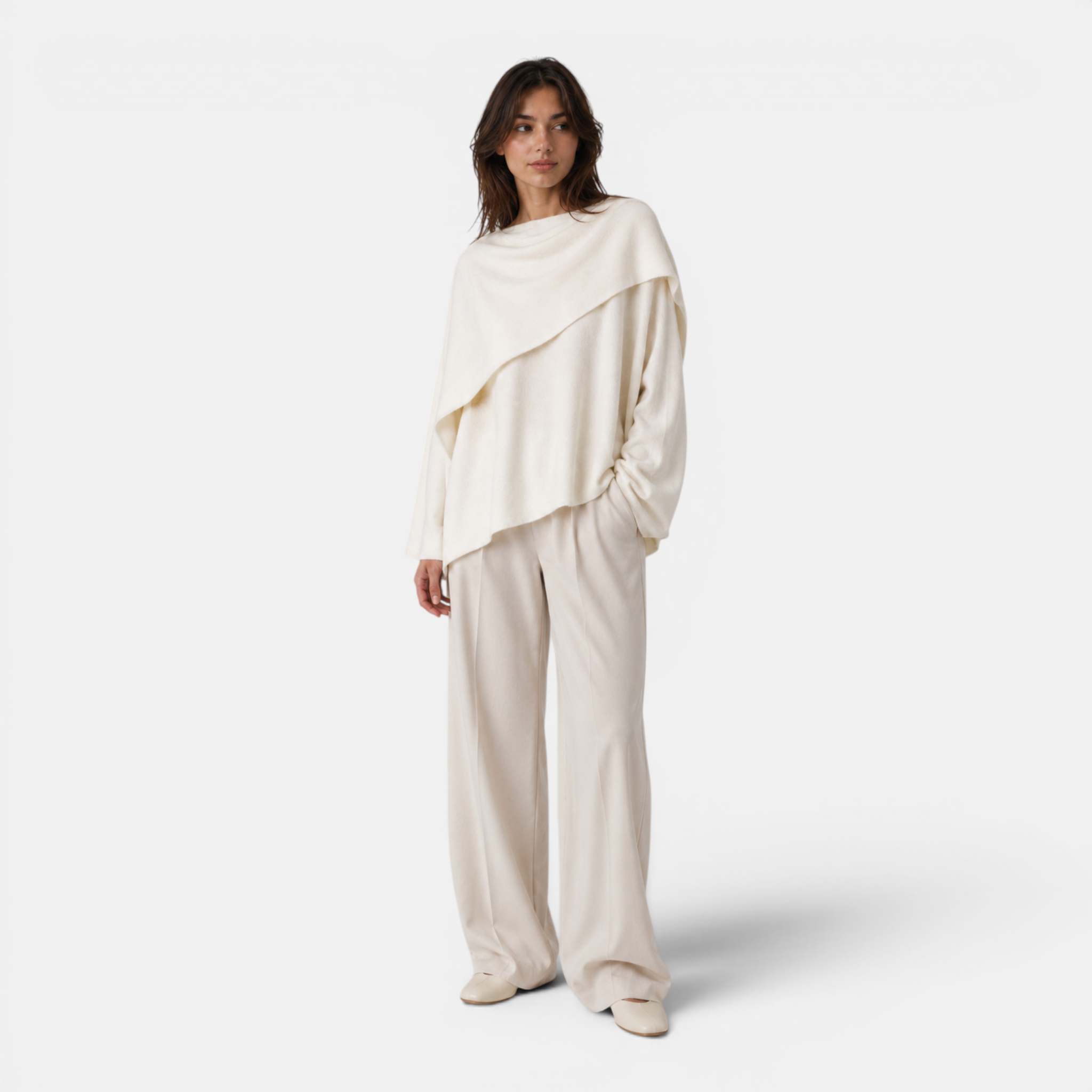 Valeniri | Women's Knit Coat with Built-In Scarf Classic Cardigan Style