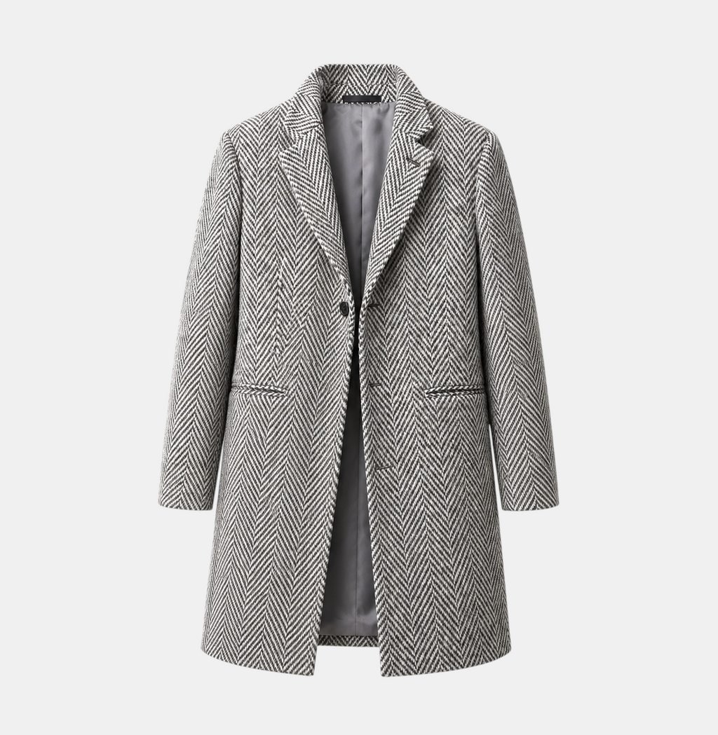 Valeniri | Men's Herringbone Wool Blend Trench Coat Classic Mid Length