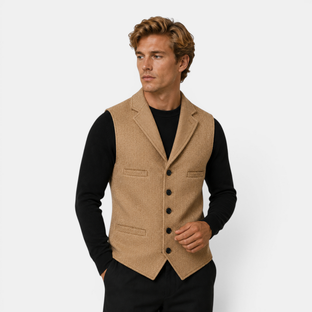 Valeniri | Men's Herringbone Vest Classic Slim Fit Formal Waistcoat