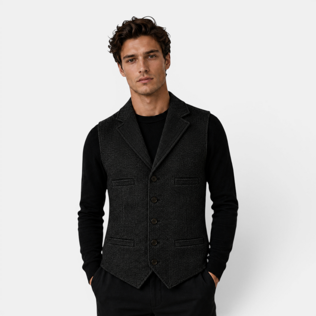 Valeniri | Men's Herringbone Vest Classic Slim Fit Formal Waistcoat