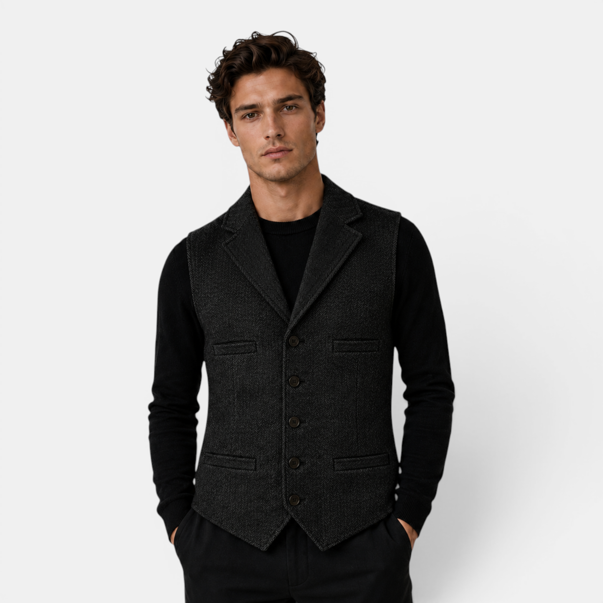 Valeniri | Men's Herringbone Vest Classic Slim Fit Formal Waistcoat