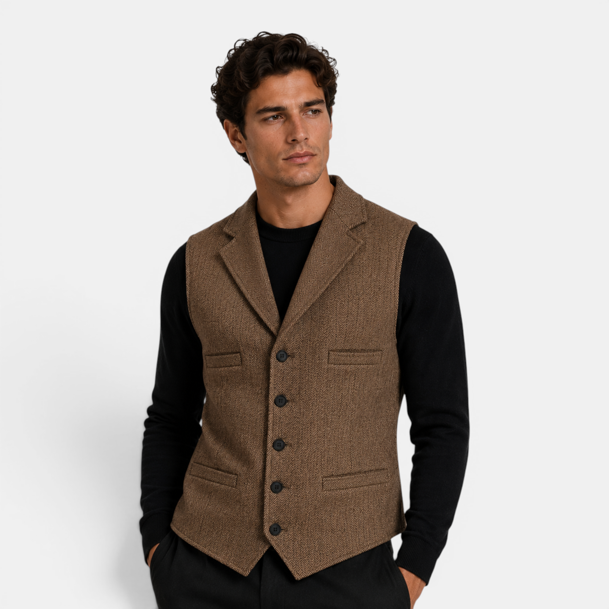 Valeniri | Men's Herringbone Vest Classic Slim Fit Formal Waistcoat