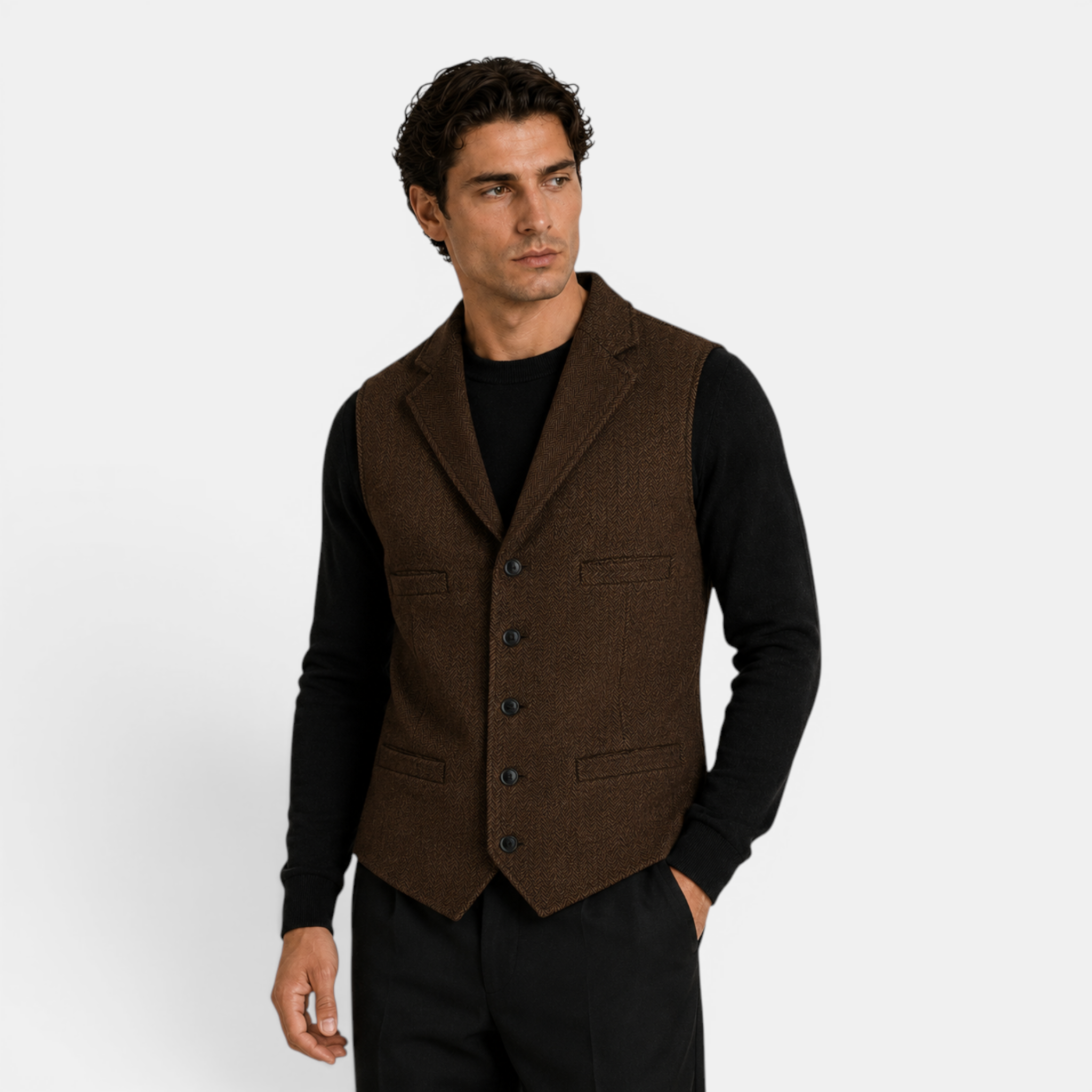 Valeniri | Men's Herringbone Vest Classic Slim Fit Formal Waistcoat
