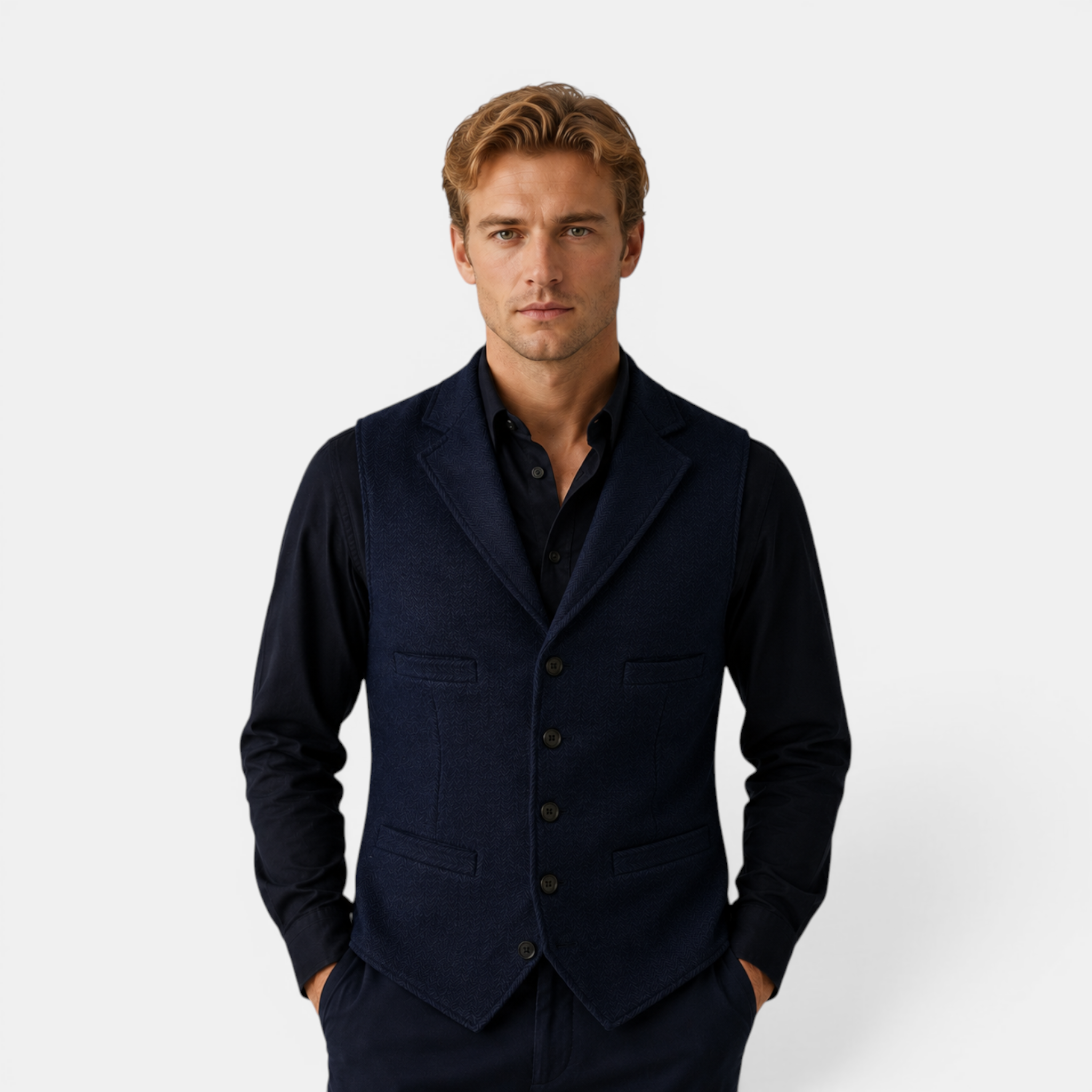 Valeniri | Men's Herringbone Vest Classic Slim Fit Formal Waistcoat