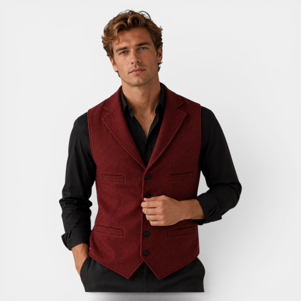 Valeniri | Men's Herringbone Vest Classic Slim Fit Formal Waistcoat