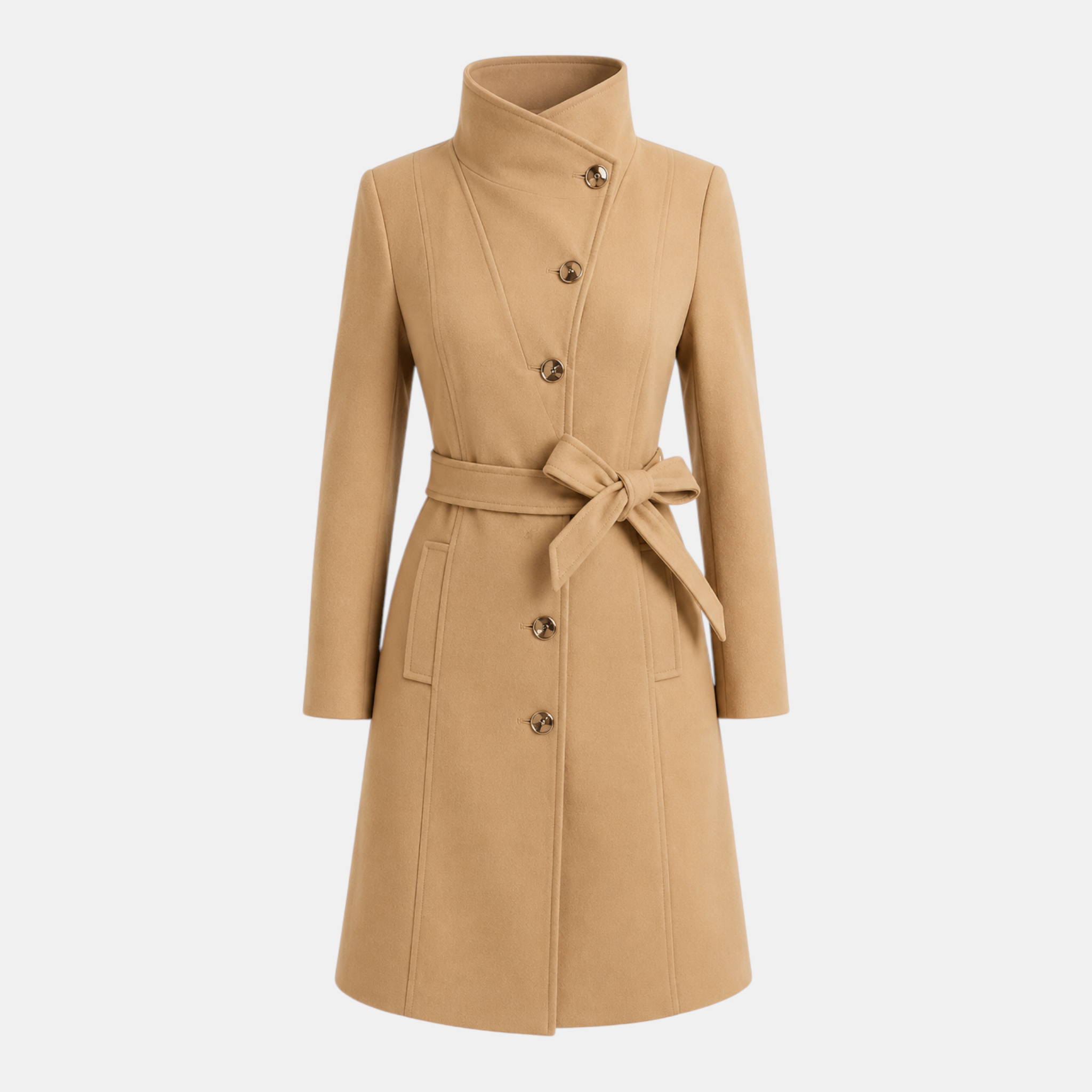 Valeniri | Women's Long Pea Coat Single Breasted Belted Jacket