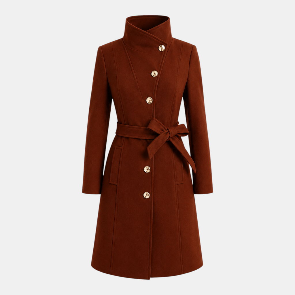 Valeniri | Women's Long Pea Coat Single Breasted Belted Jacket