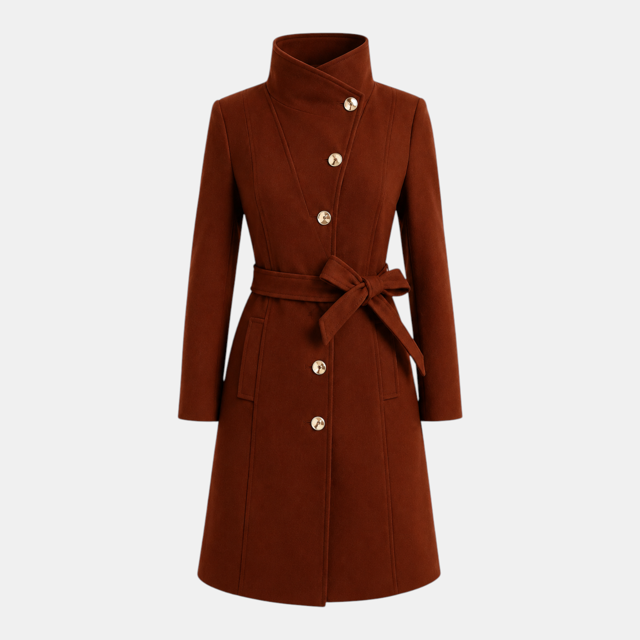 Valeniri | Women's Long Pea Coat Single Breasted Belted Jacket