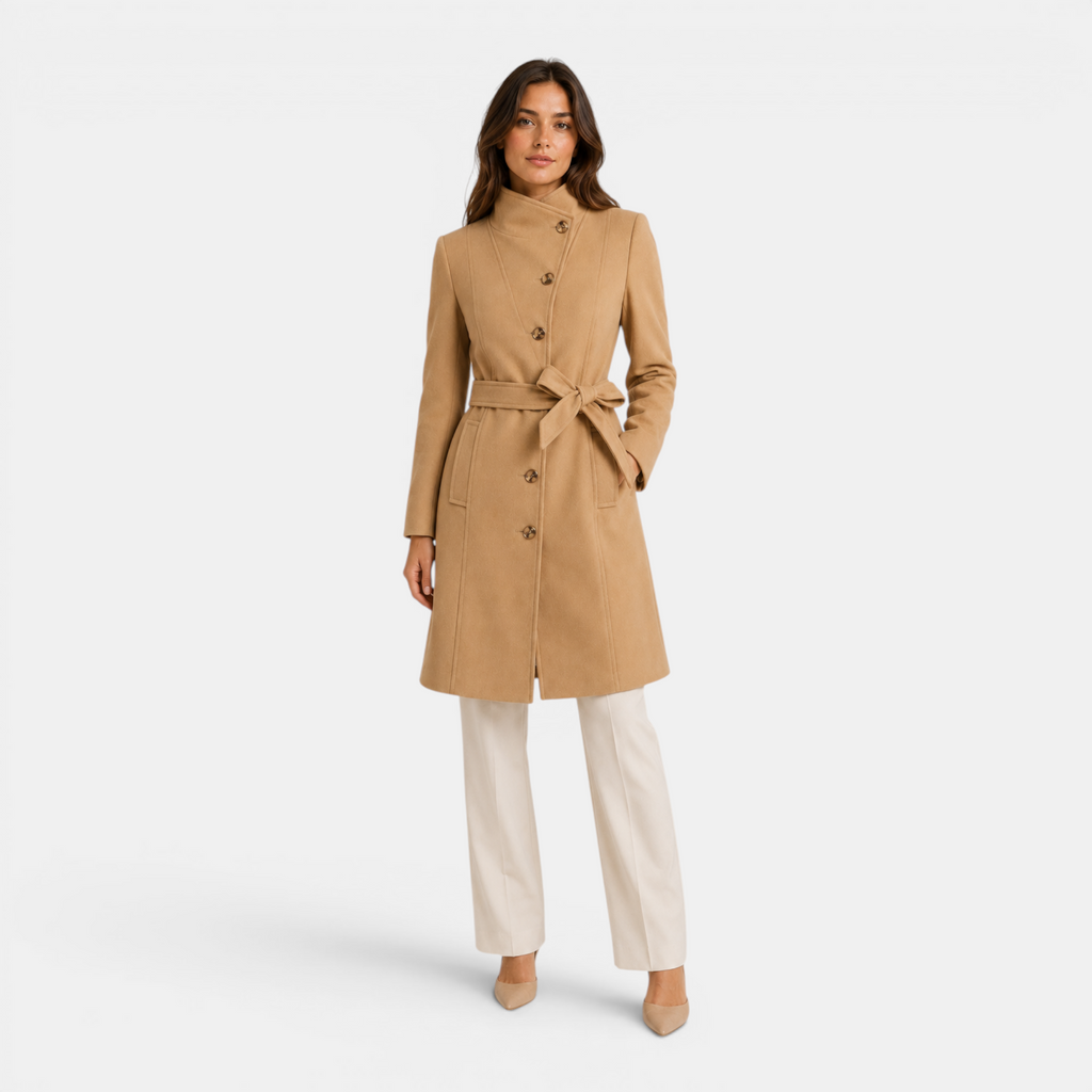 Valeniri | Women's Long Pea Coat Single Breasted Belted Jacket