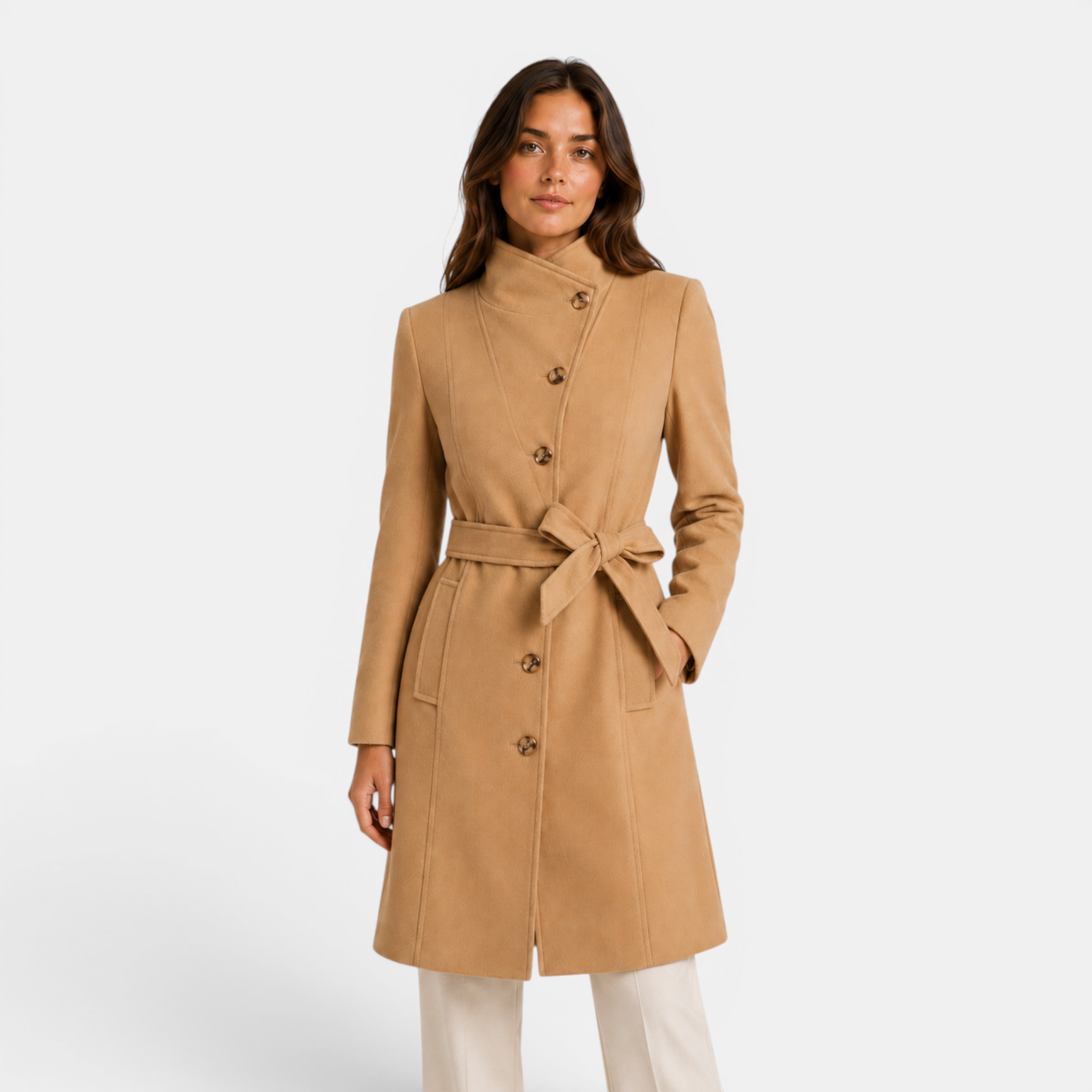 Valeniri | Women's Long Pea Coat Single Breasted Belted Jacket