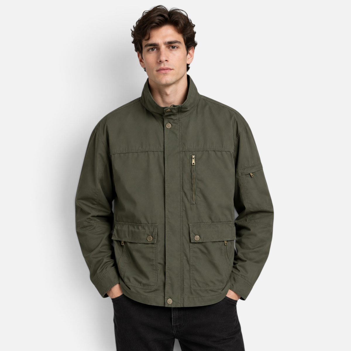 Valeniri | Men’s Utility Field Jacket – Multi-Pocket Stand Collar Coat