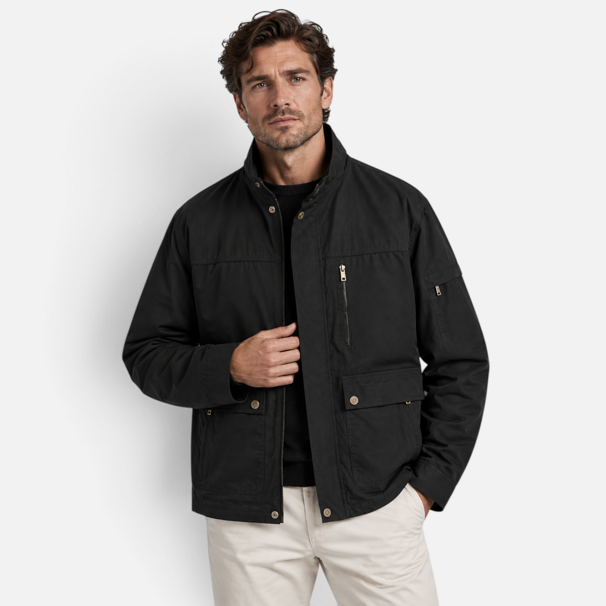 Valeniri | Men’s Utility Field Jacket – Multi-Pocket Stand Collar Coat