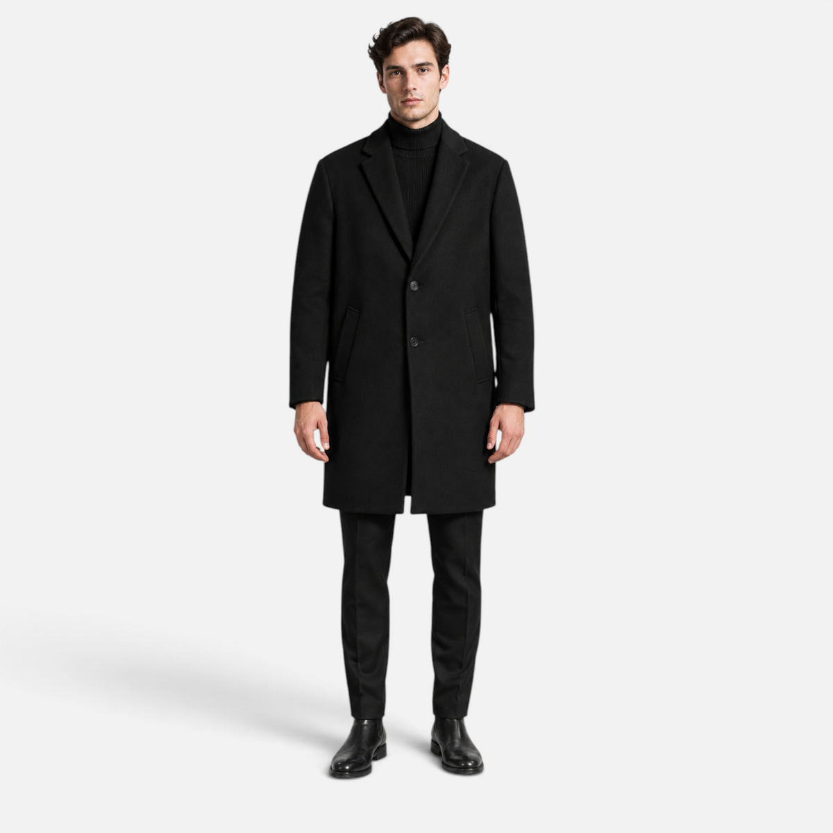 Valeniri | Men’s Long Overcoat – Single-Breasted Notch Lapel