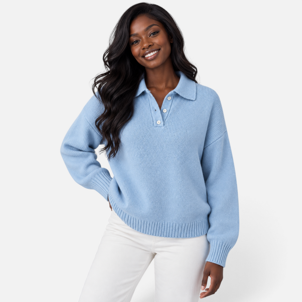 Valeniri | Women’s Knitted Polo Jumper – Collared Long Sleeve Sweater