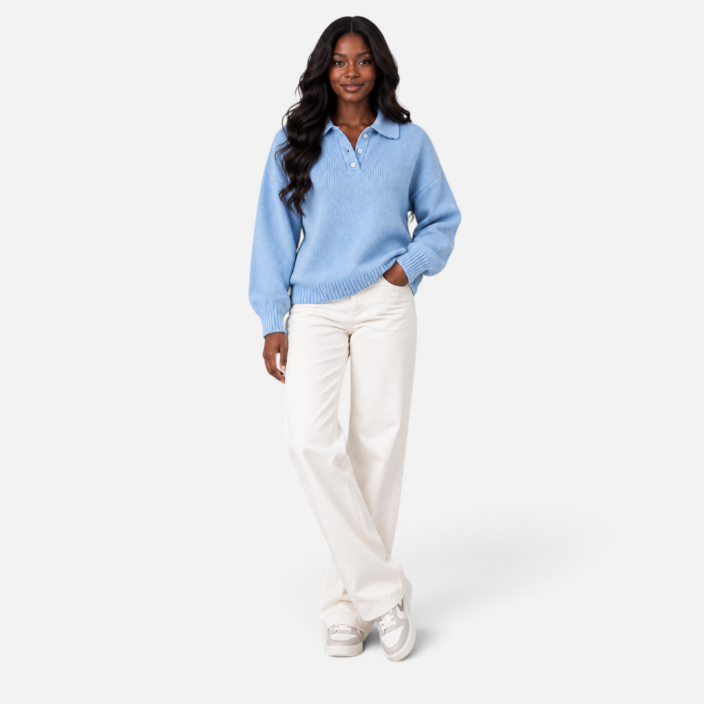 Valeniri | Women’s Knitted Polo Jumper – Collared Long Sleeve Sweater