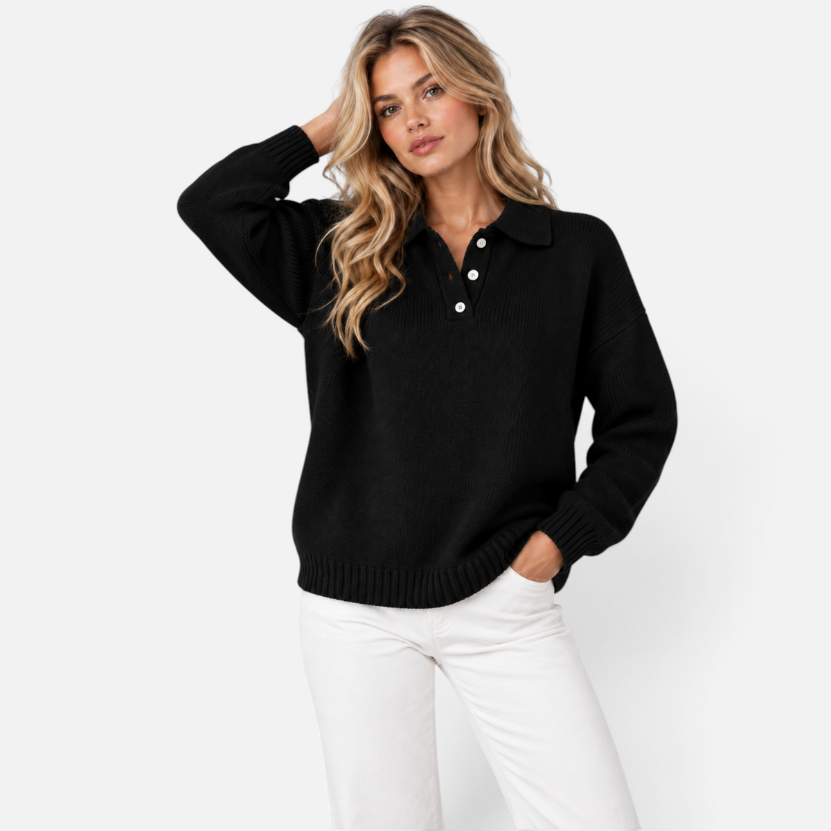 Valeniri | Women’s Knitted Polo Jumper – Collared Long Sleeve Sweater