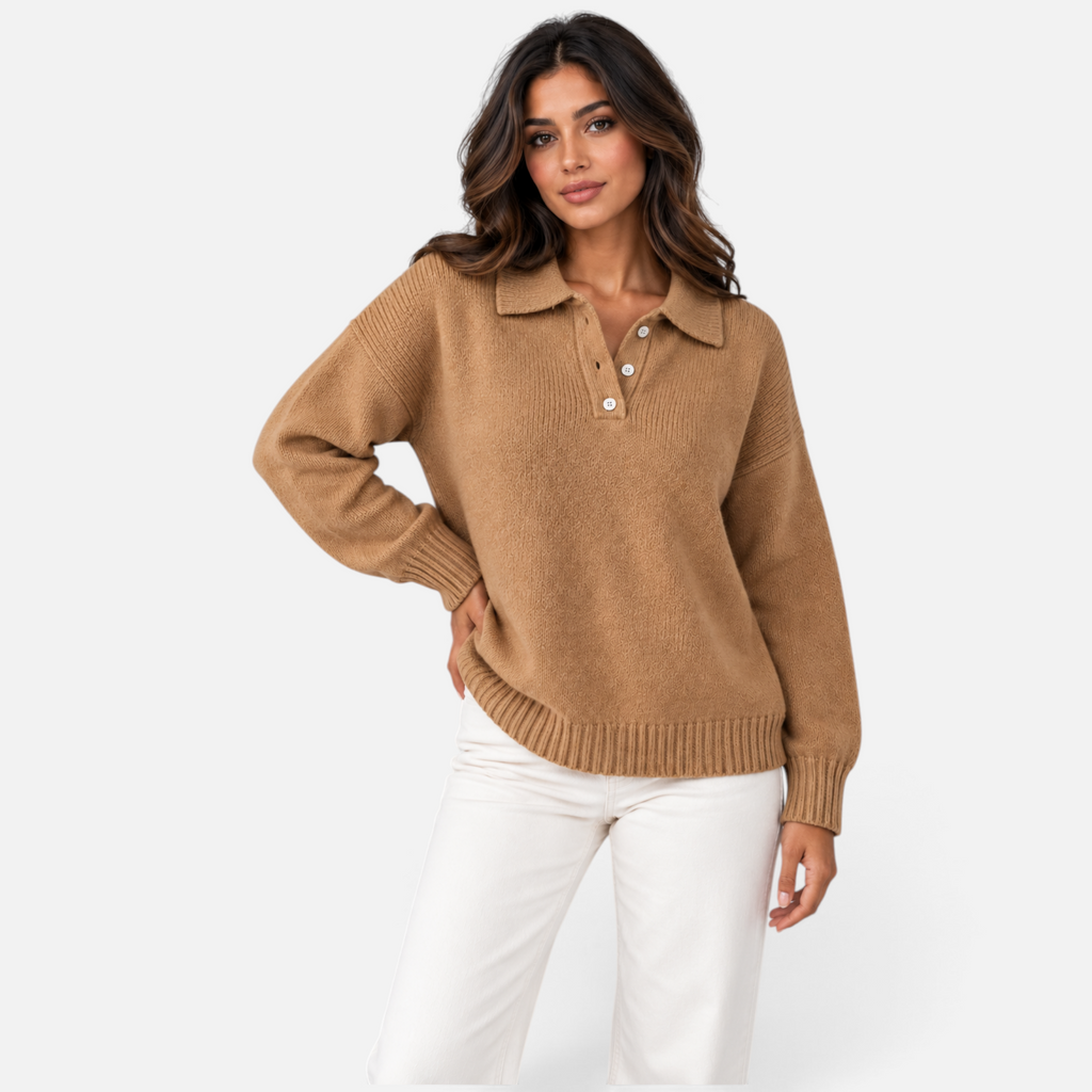 Valeniri | Women’s Knitted Polo Jumper – Collared Long Sleeve Sweater