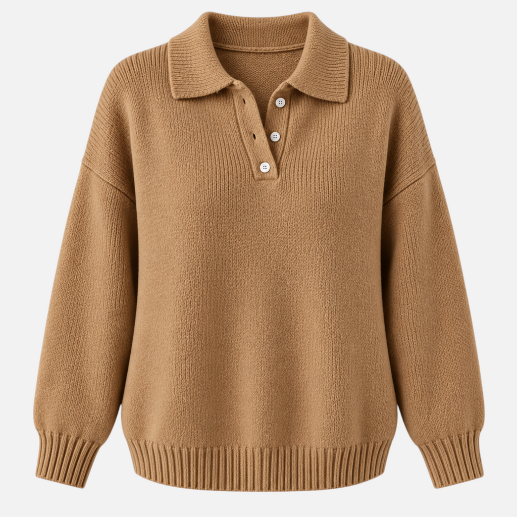 Valeniri | Women’s Knitted Polo Jumper – Collared Long Sleeve Sweater