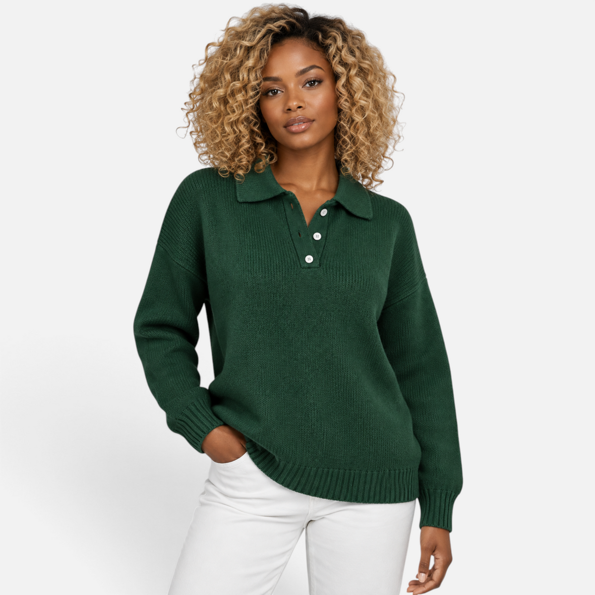 Valeniri | Women’s Knitted Polo Jumper – Collared Long Sleeve Sweater