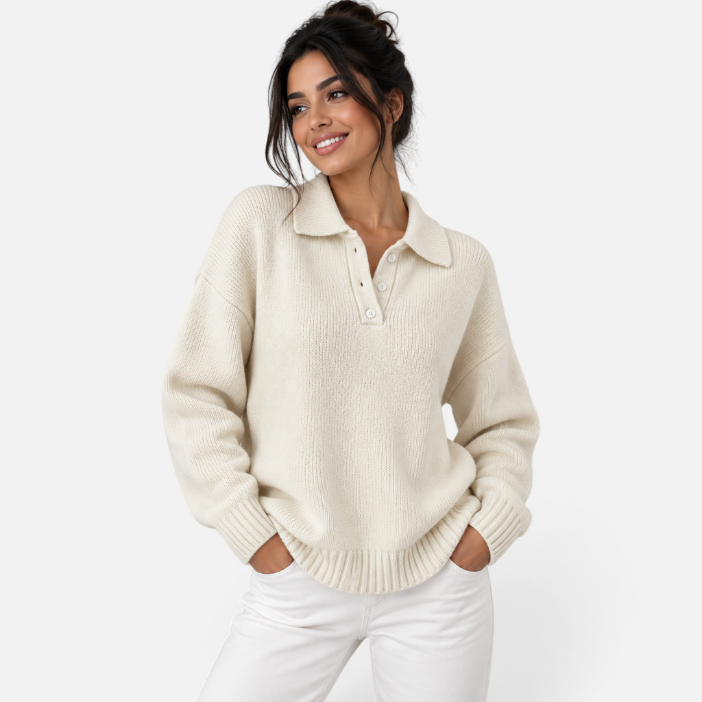 Valeniri | Women’s Knitted Polo Jumper – Collared Long Sleeve Sweater