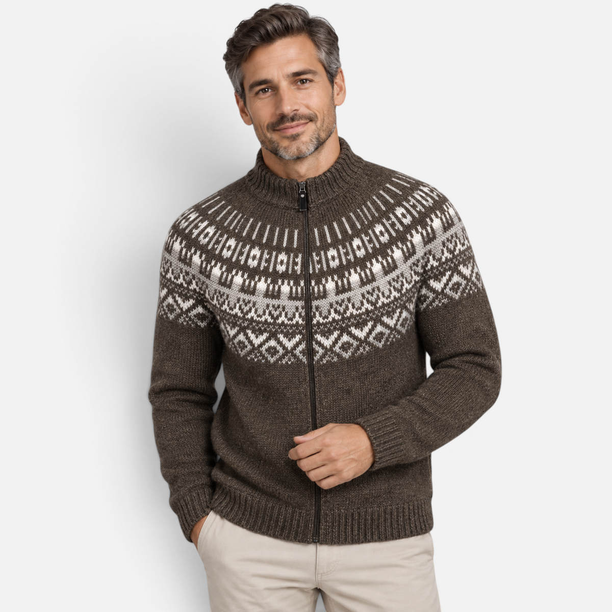 Valeniri | Men’s Fair Isle Knitted Cardigan – Nordic Full-Zip Jumper