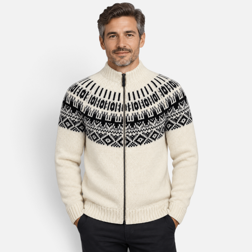 Valeniri | Men’s Fair Isle Knitted Cardigan – Nordic Full-Zip Jumper