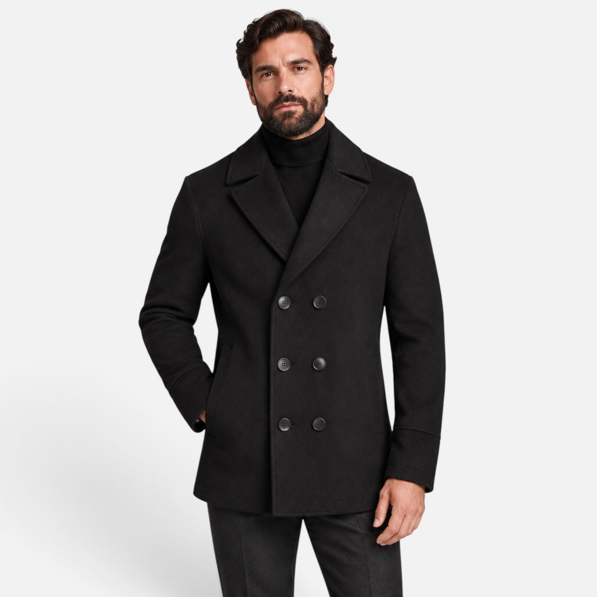 Valeniri | Men’s Wool Peacoat – Double Breasted Fitted Winter Coat