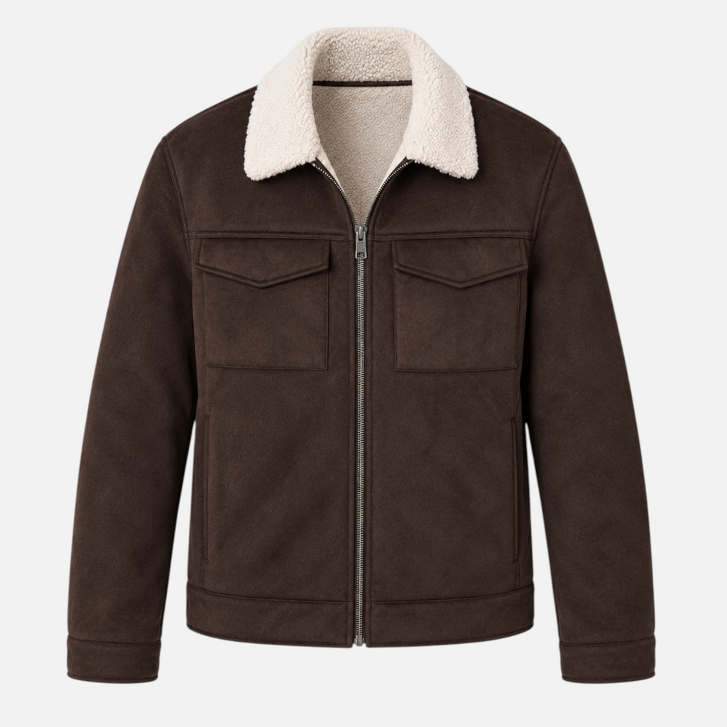 Valeniri | Men’s Faux Shearling Jacket – Slim Fit Suede Fur Collar Coat