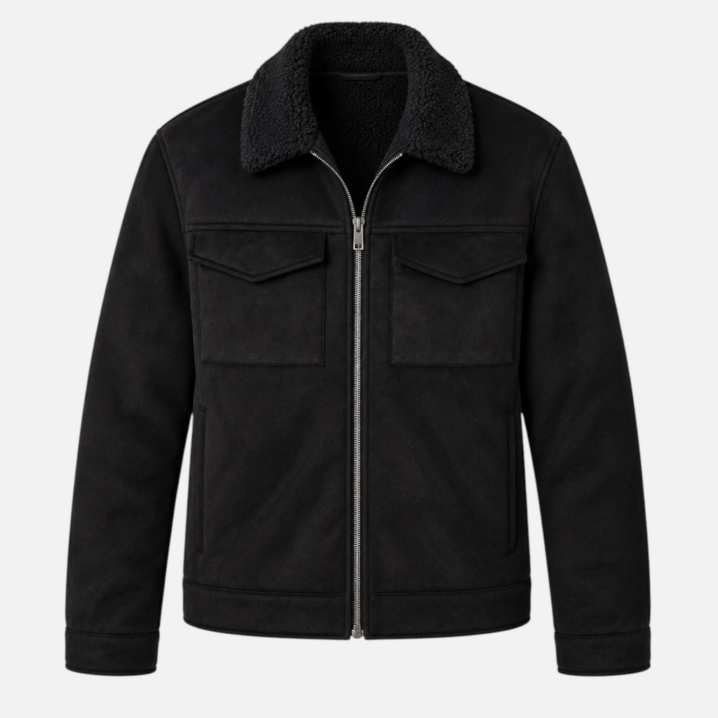 Valeniri | Men’s Faux Shearling Jacket – Slim Fit Suede Fur Collar Coat