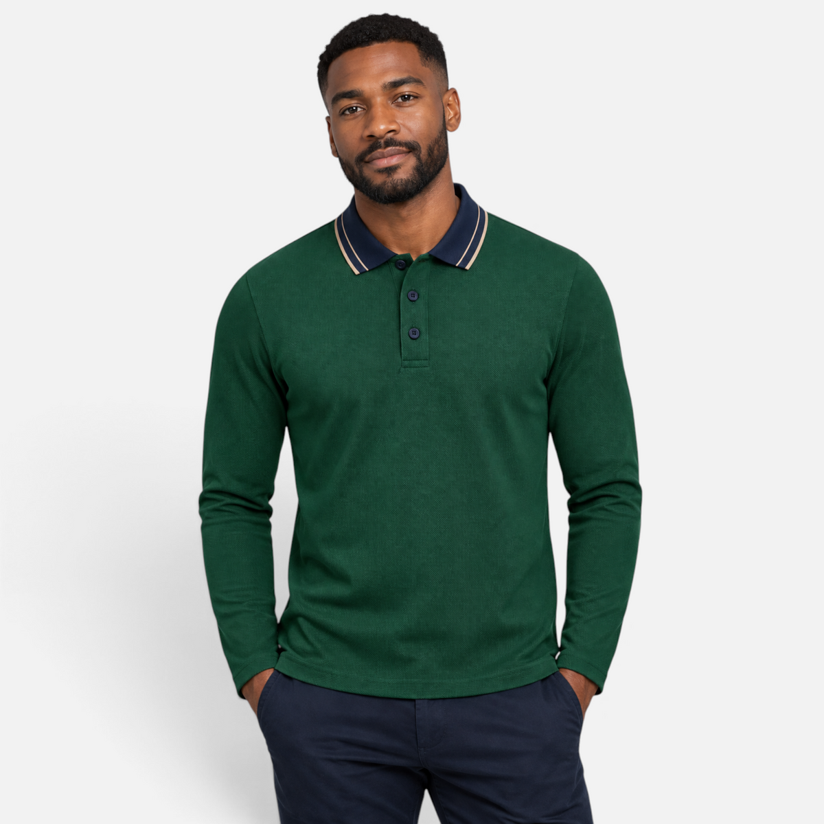 Valeniri | Men’s Long Sleeve Polo Shirt – Contrast Collar Polo Sweater