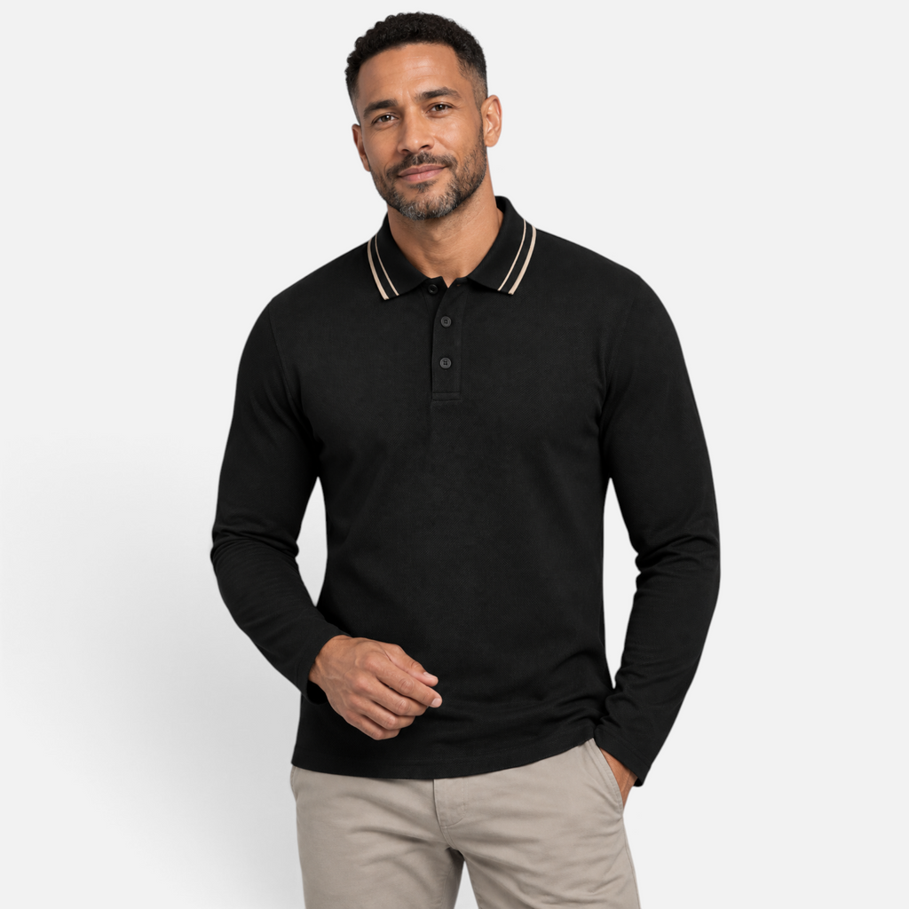 Valeniri | Men’s Long Sleeve Polo Shirt – Contrast Collar Polo Sweater