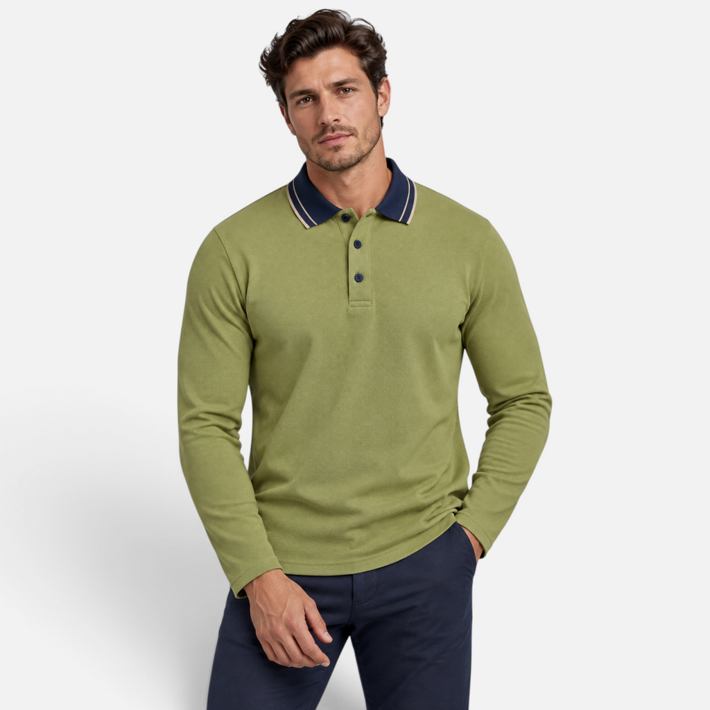 Valeniri | Men’s Long Sleeve Polo Shirt – Contrast Collar Polo Sweater