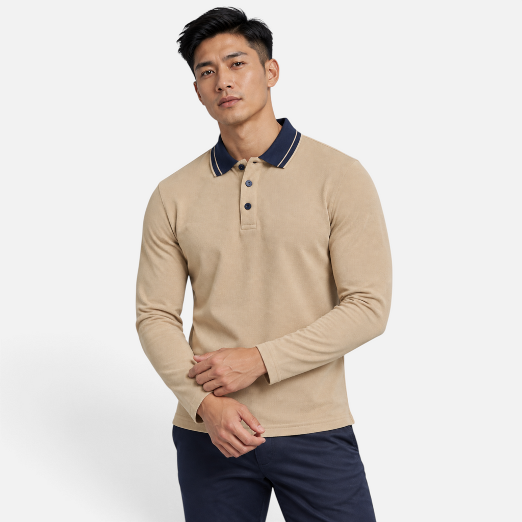 Valeniri | Men’s Long Sleeve Polo Shirt – Contrast Collar Polo Sweater