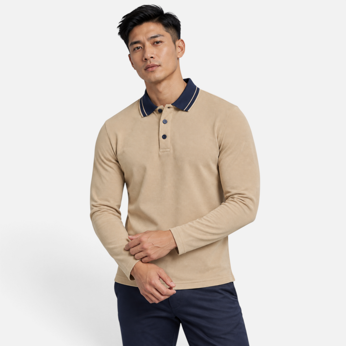 Valeniri | Men’s Long Sleeve Polo Shirt – Contrast Collar Polo Sweater