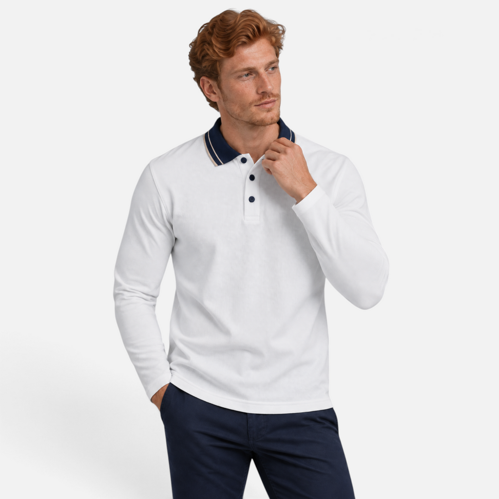 Valeniri | Men’s Long Sleeve Polo Shirt – Contrast Collar Polo Sweater