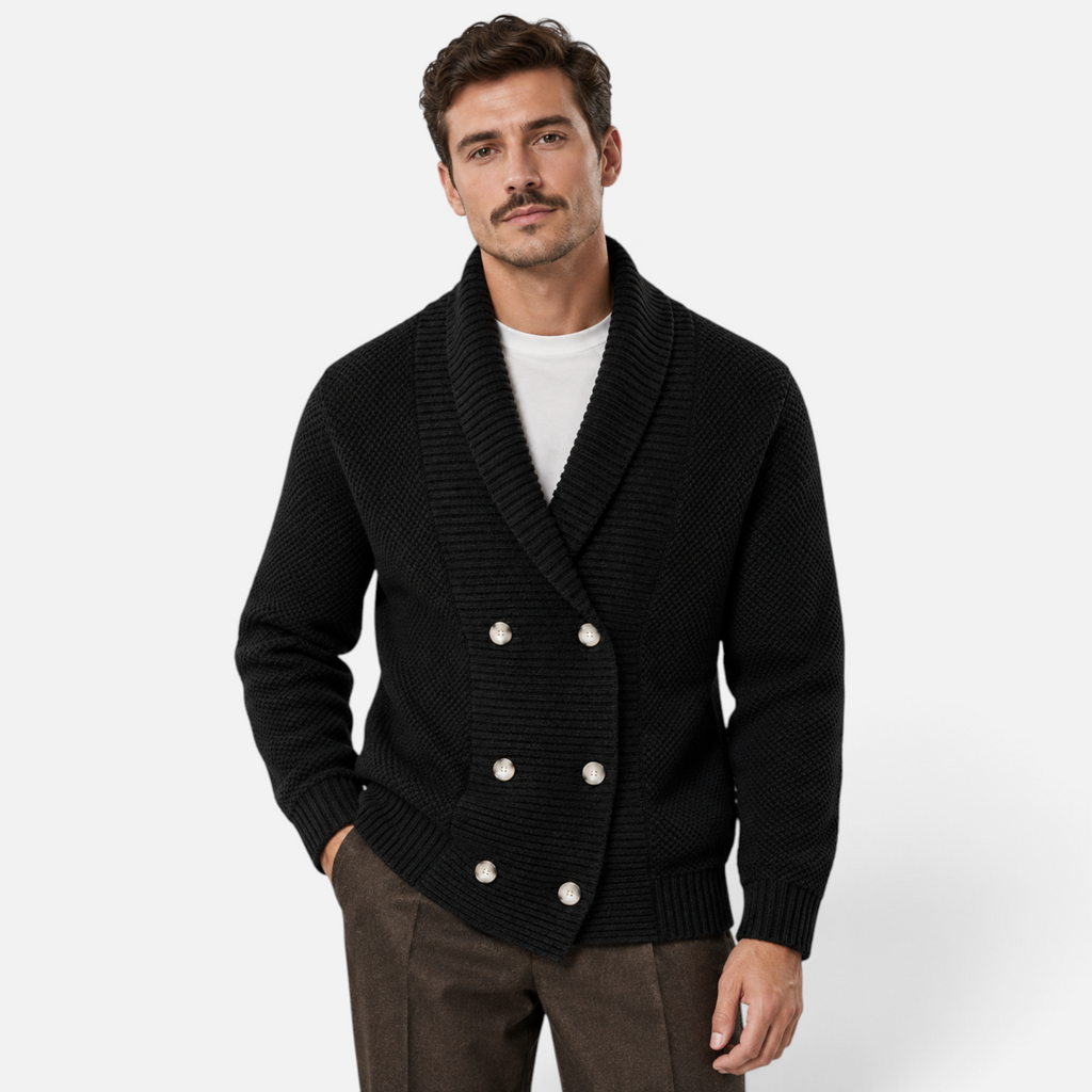 Valeniri | Men’s Shawl Collar Knit Cardigan – Double-Breasted Sweater