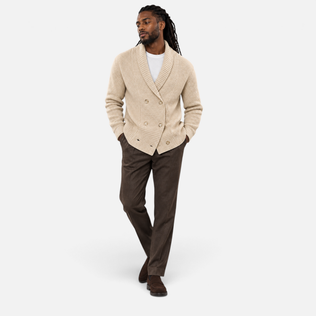Valeniri | Men’s Shawl Collar Knit Cardigan – Double-Breasted Sweater