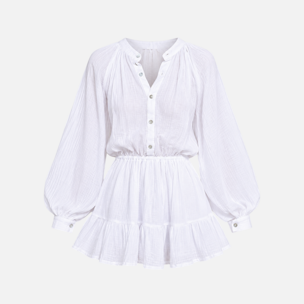 Valeniri | Women’s Long Sleeve Playsuit – Ruffle Hem Button-Up Romper
