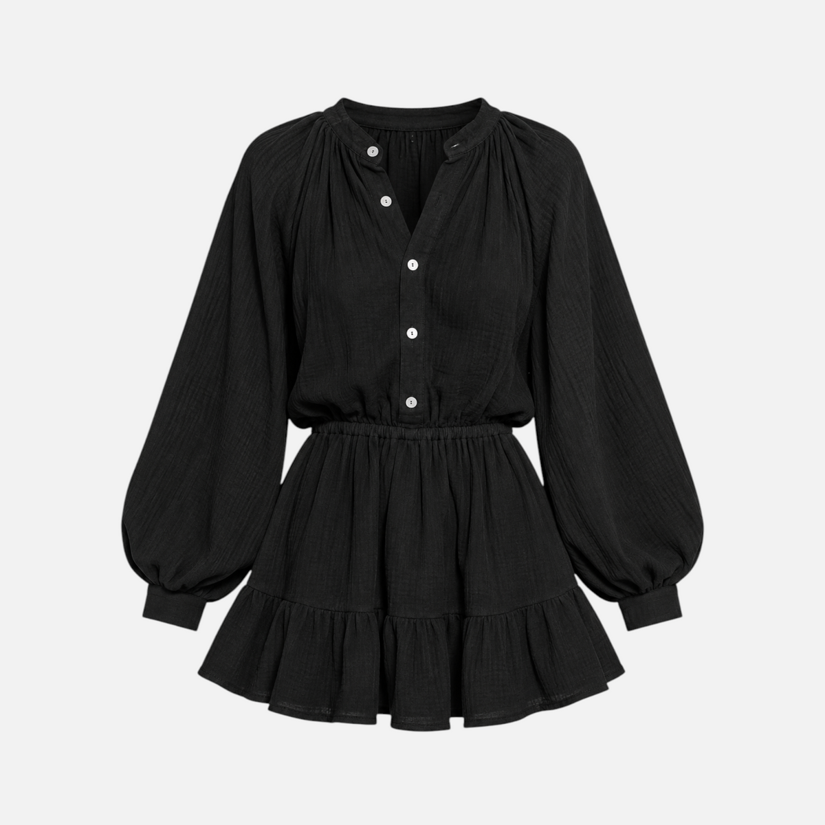 Valeniri | Women’s Long Sleeve Playsuit – Ruffle Hem Button-Up Romper